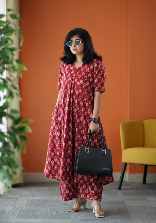 June Red Cotton Co-ord Set