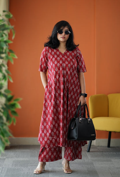 June Red Cotton Co-ord Set