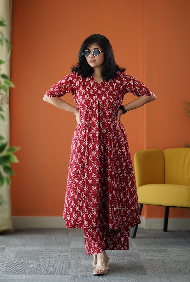 june red cotton co-ord set