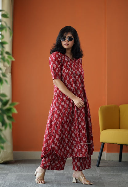 June Red Cotton Co-ord Set