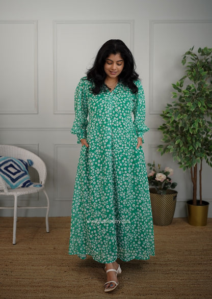 Jasbi Green Georgette A-line Dress