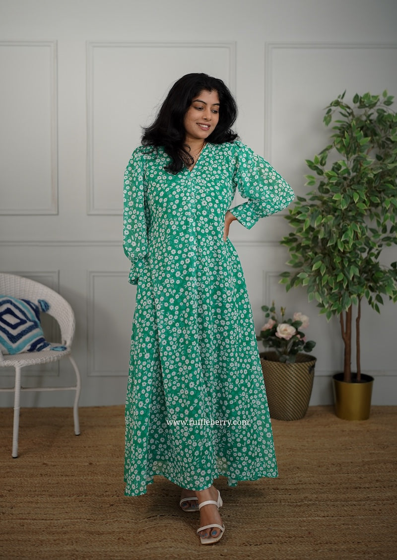 jasbi green georgette a-line dress
