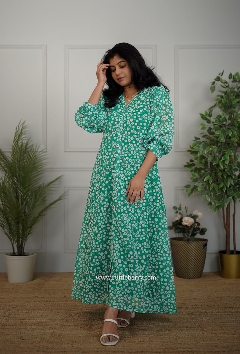 jasbi green georgette a-line dress