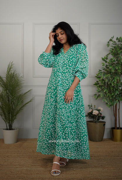 Jasbi Green Georgette A-line Dress