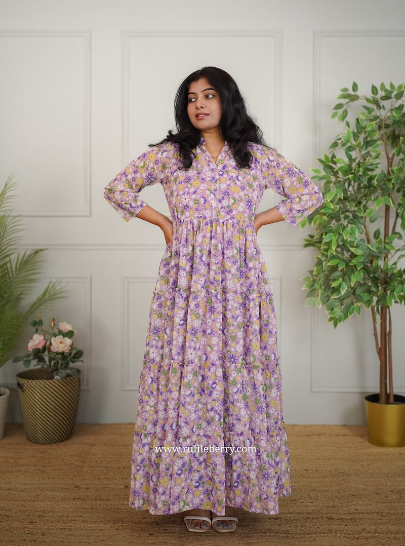 jasbi lavender georgette tier dress
