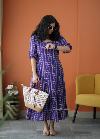 Iris Violet Cotton A-Line Dress