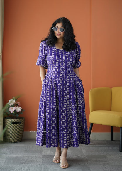 Iris Violet Cotton A-Line Dress