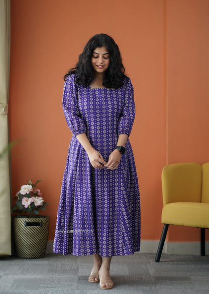 Iris Violet Cotton A-Line Dress