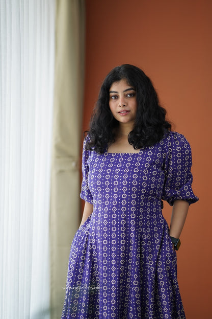 Iris Violet Cotton A-Line Dress