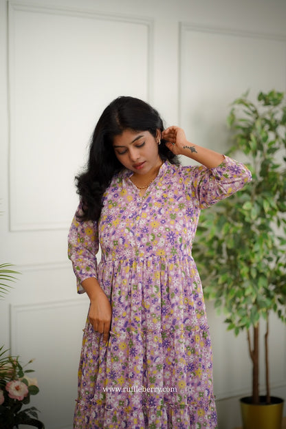 Jasbi Lavender Georgette Tier Dress