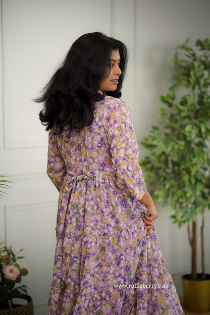 Jasbi Lavender Georgette Tier Dress