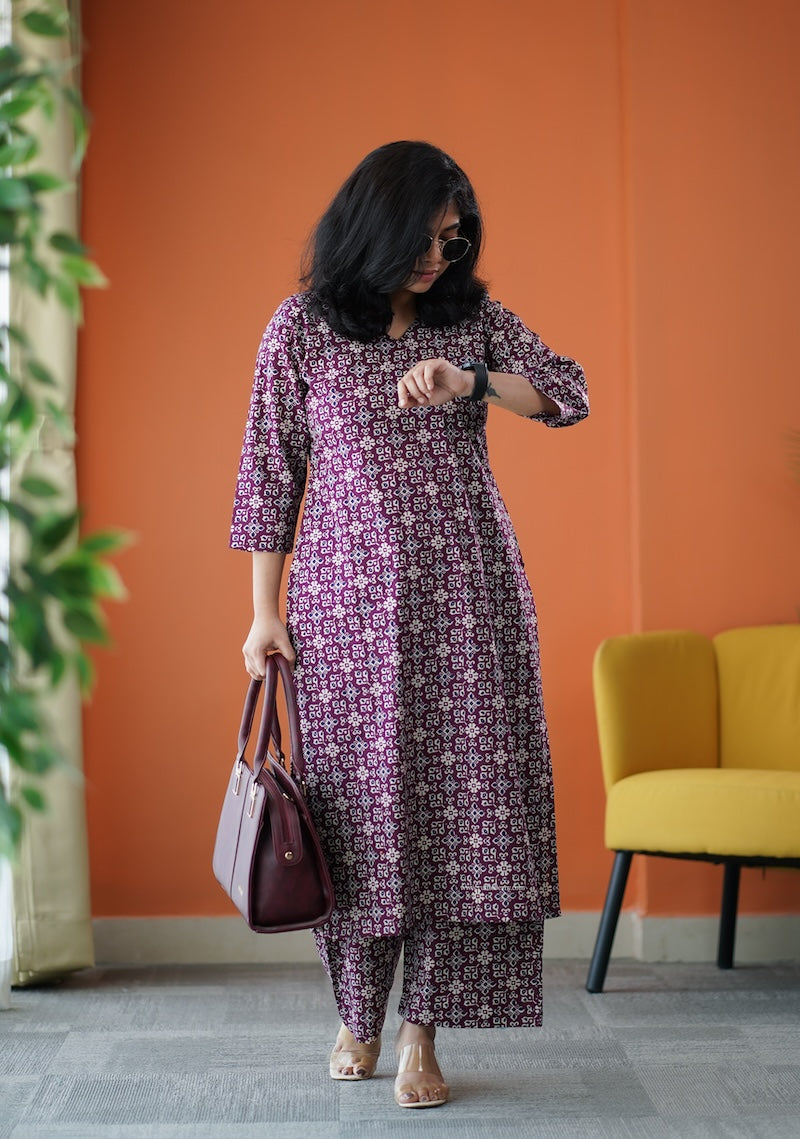 june wine cotton co-ord set