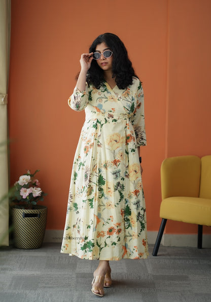 Iris Off-White Cotton Button Wrap Dress