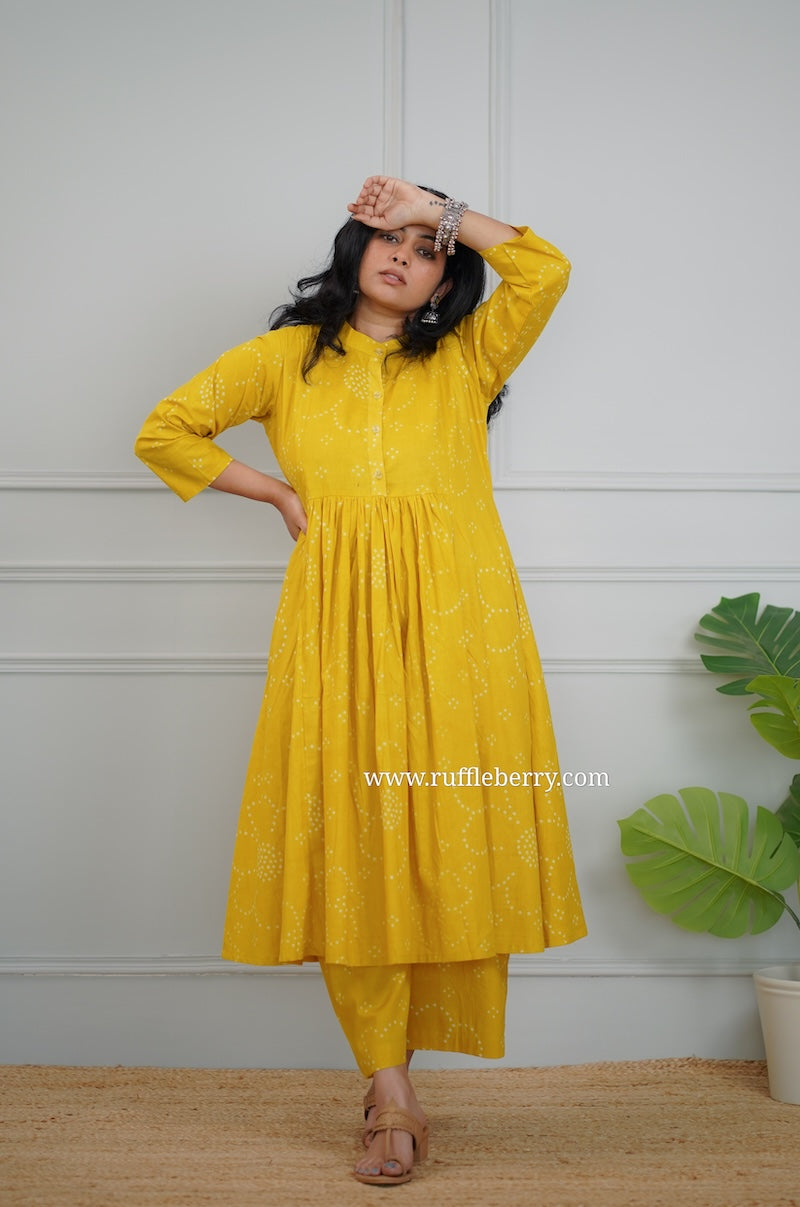 kanmani yellow cotton co-ord set