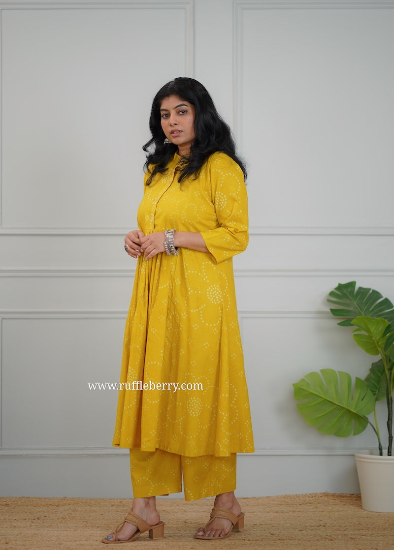 kanmani yellow cotton co-ord set