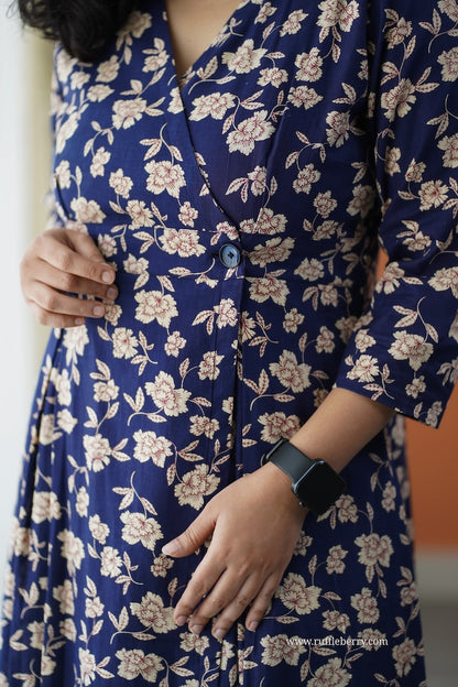 Iris Deep Blue Cotton Button Wrap Dress