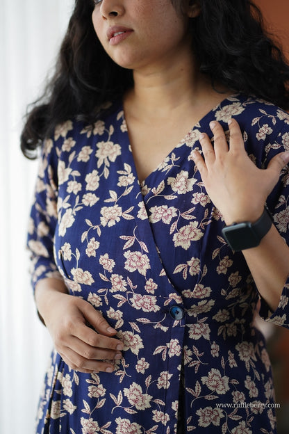 Iris Deep Blue Cotton Button Wrap Dress