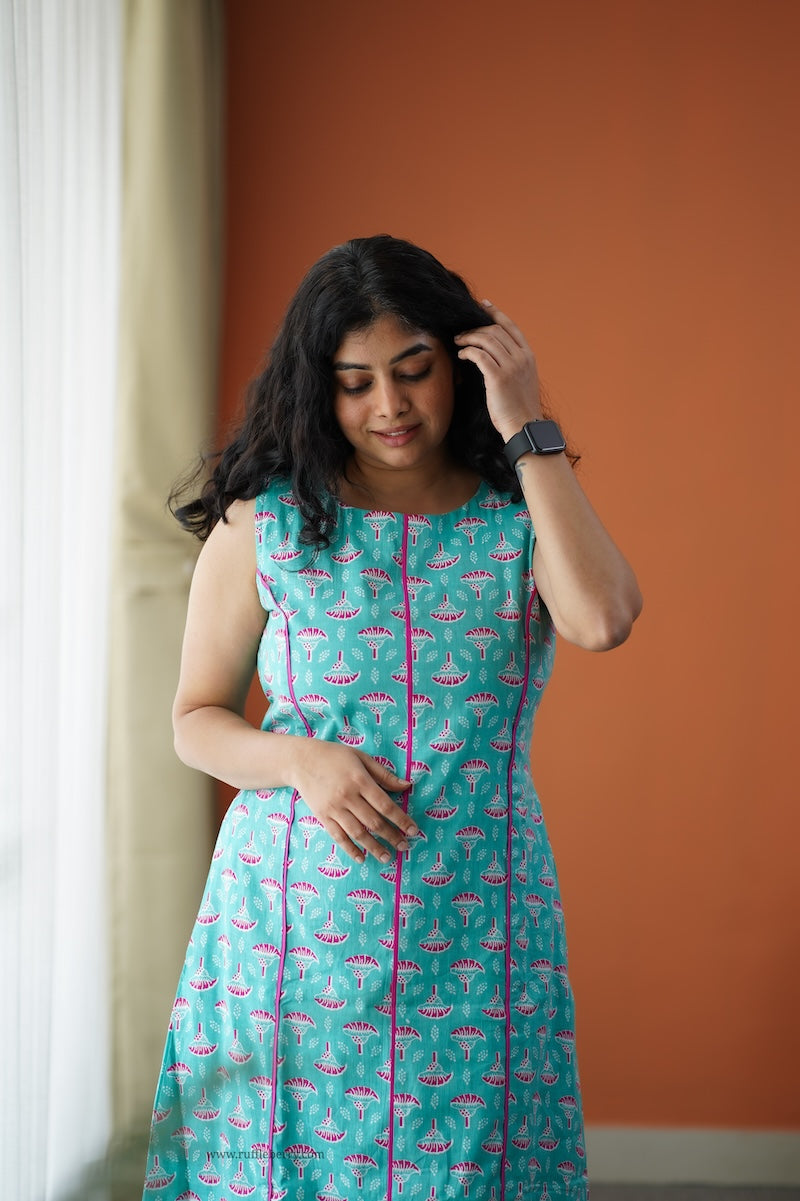 iris blue cotton a-line dress