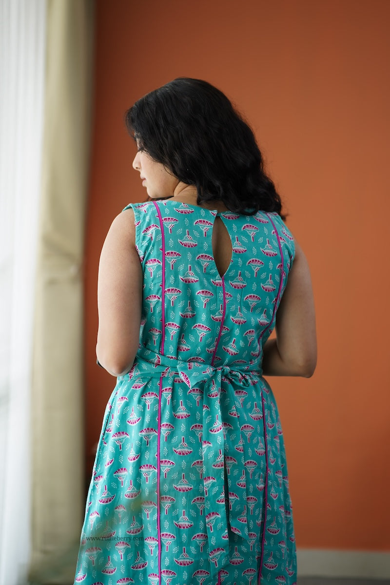 iris blue cotton a-line dress