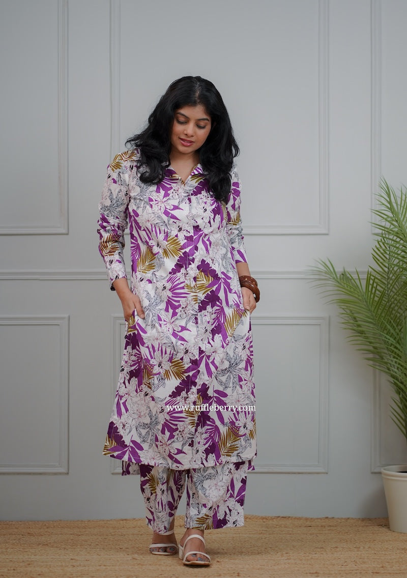 kanmani white floral cotton co-ord set