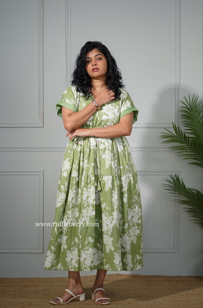 J-POP Green Cotton Tier Dress