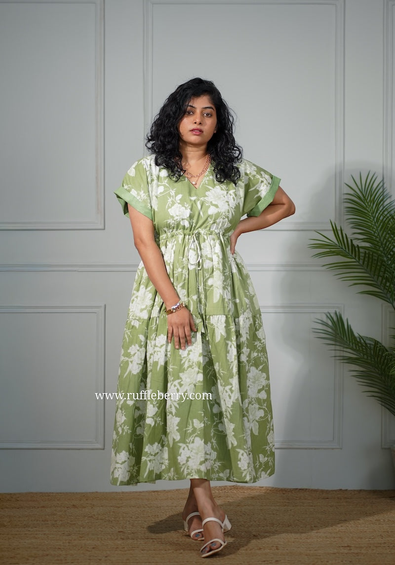 j-pop green cotton tier dress