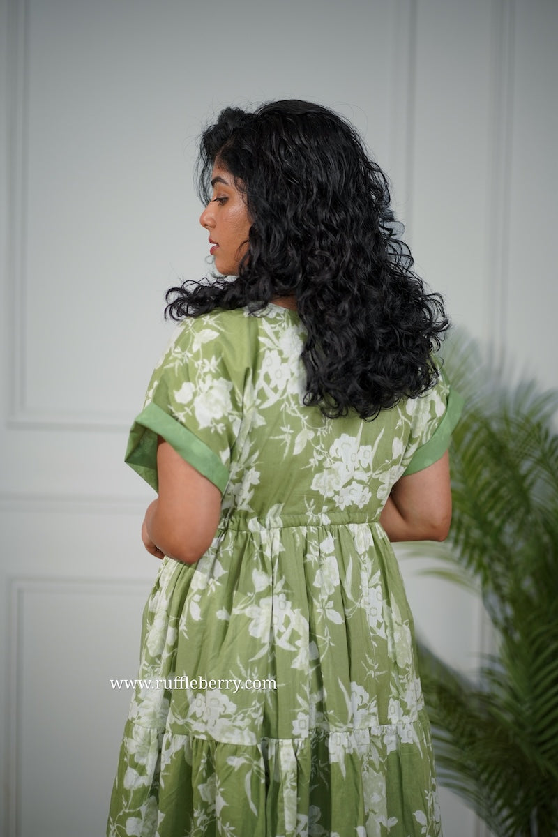 j-pop green cotton tier dress