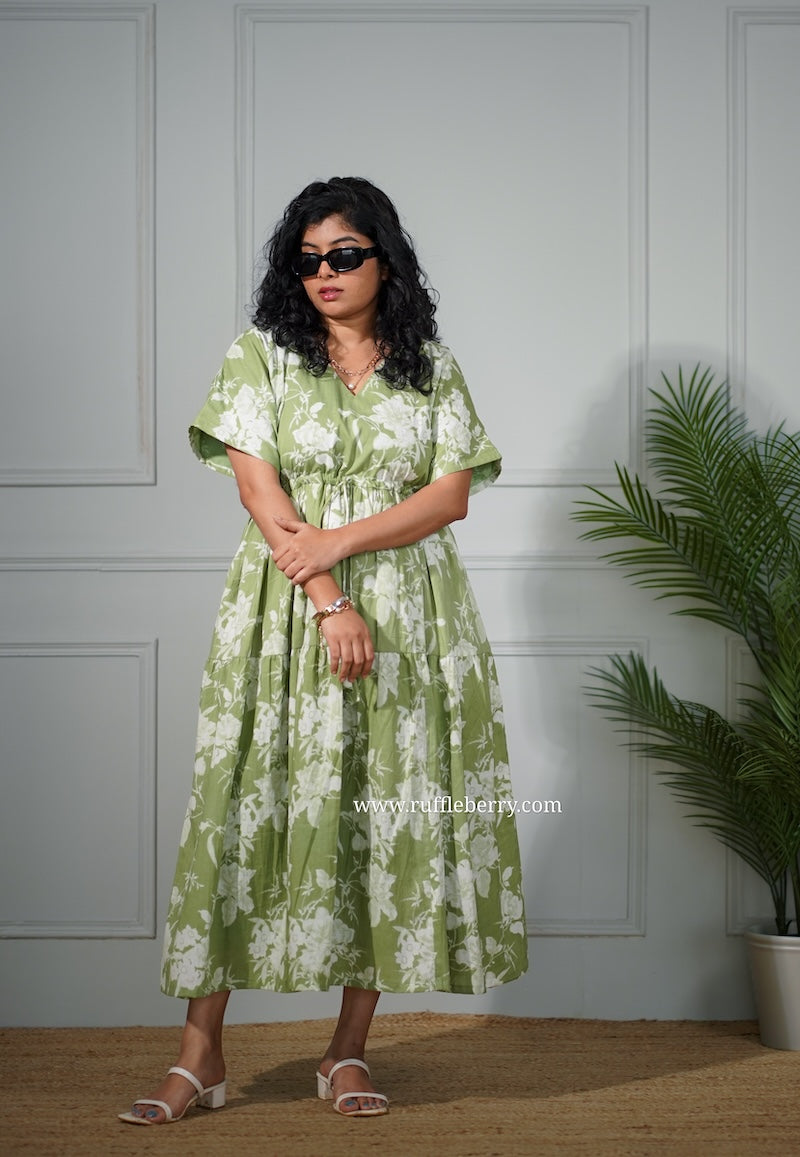 j-pop green cotton tier dress