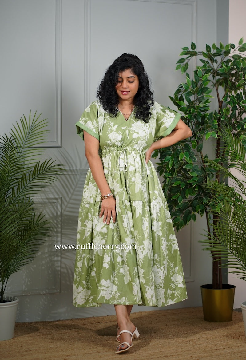 j-pop green cotton tier dress