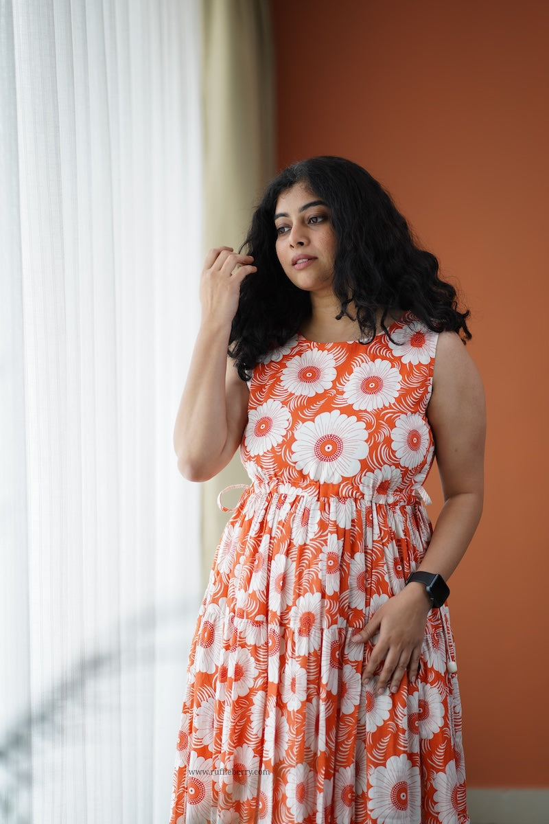 iris orange cotton tier dress
