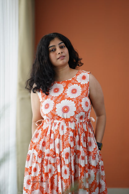 Iris Orange Cotton Tier Dress