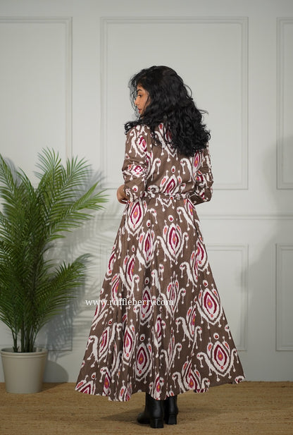 J-POP Brown Cotton Flared Shirt Dress