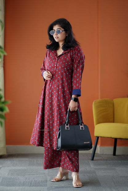 June Maroon Cotton Co-ord Set