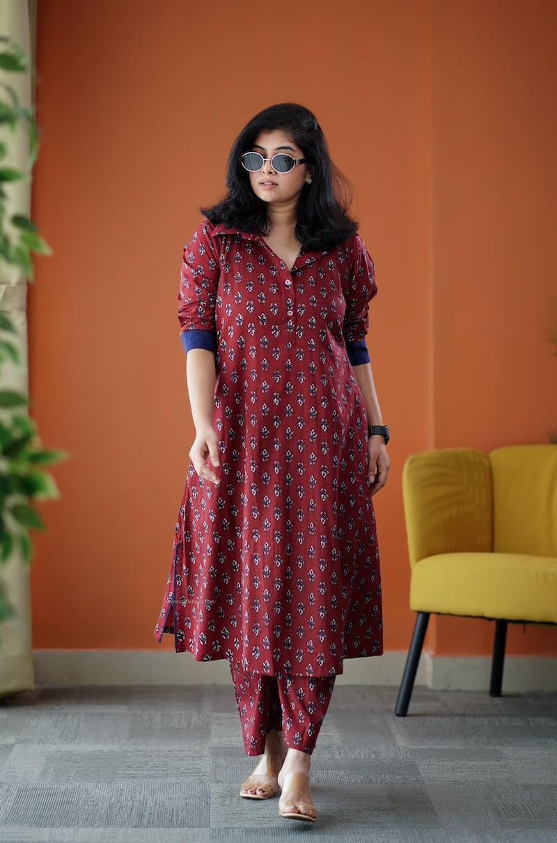 june maroon cotton co-ord set