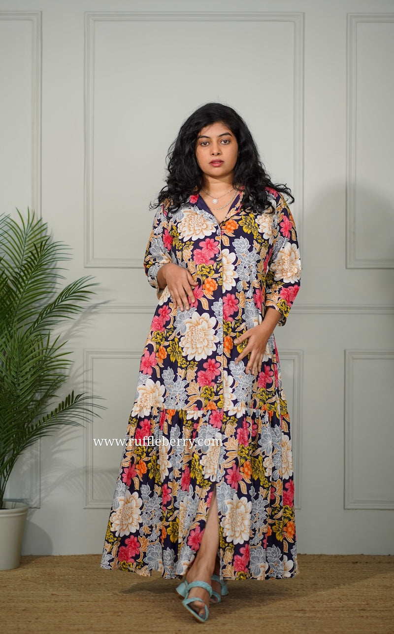 j-pop multifloral cotton shirt dress