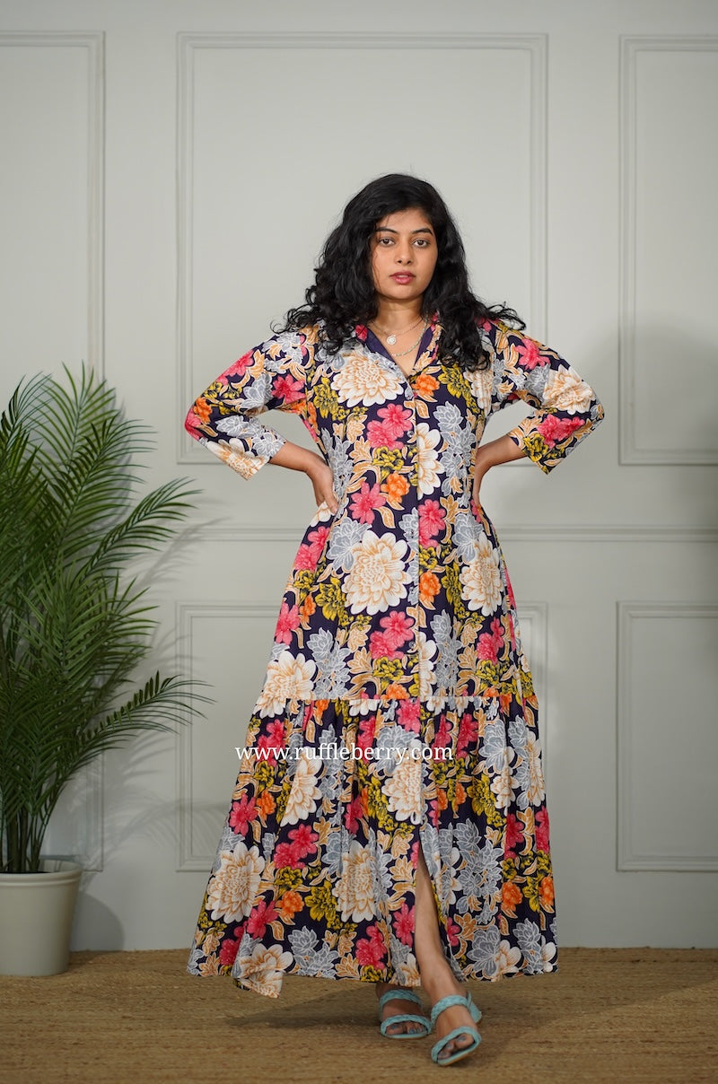 j-pop multifloral cotton shirt dress