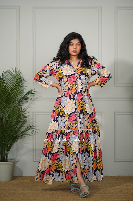 J-POP Multifloral Cotton Shirt Dress