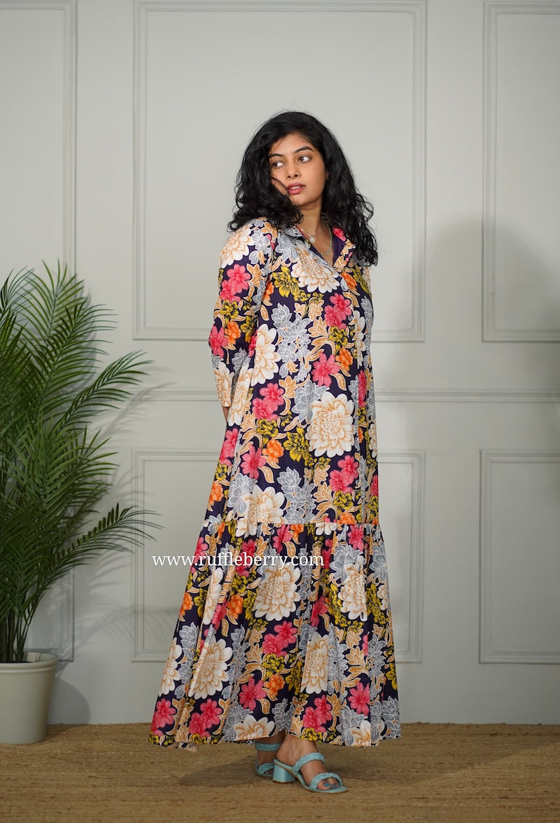 j-pop multifloral cotton shirt dress