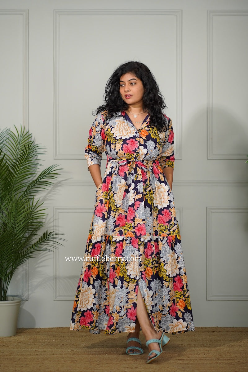 j-pop multifloral cotton shirt dress