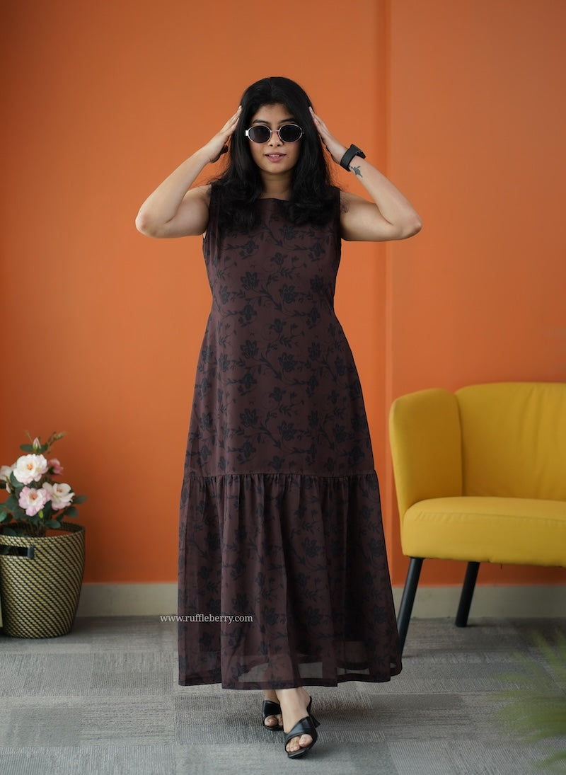 forget me not mocha georgette dress
