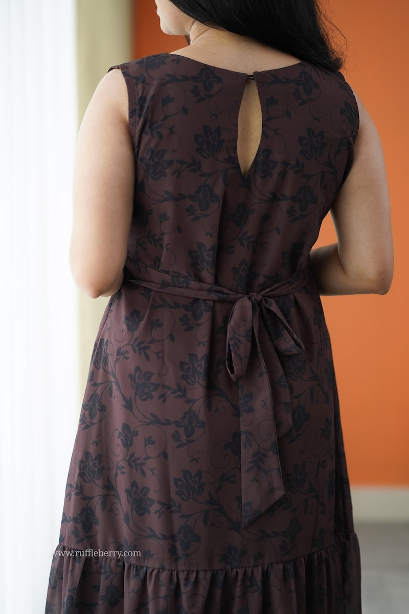 forget me not mocha georgette dress