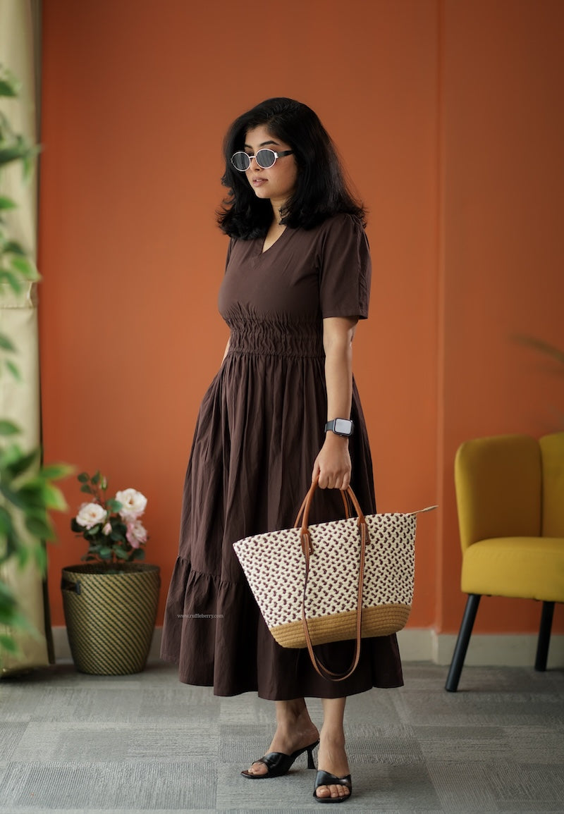 espresso cotton tier dress