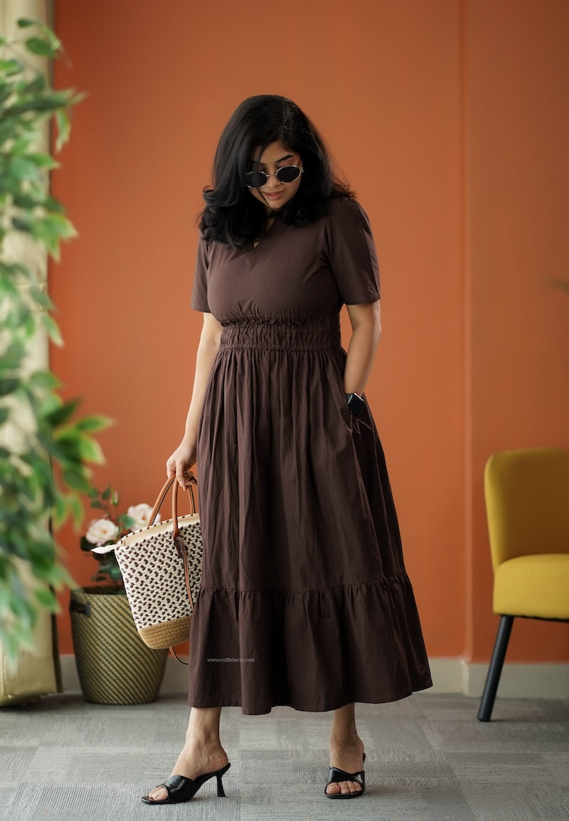 espresso cotton tier dress