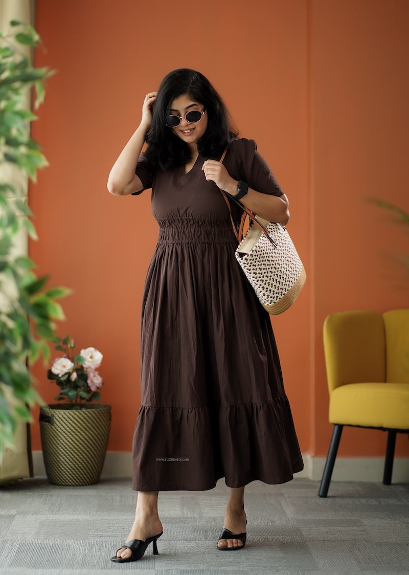 espresso cotton tier dress
