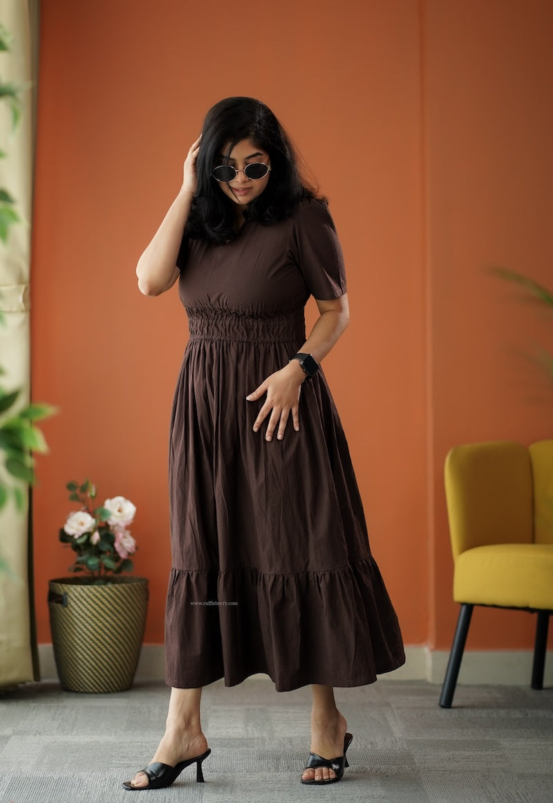 espresso cotton tier dress