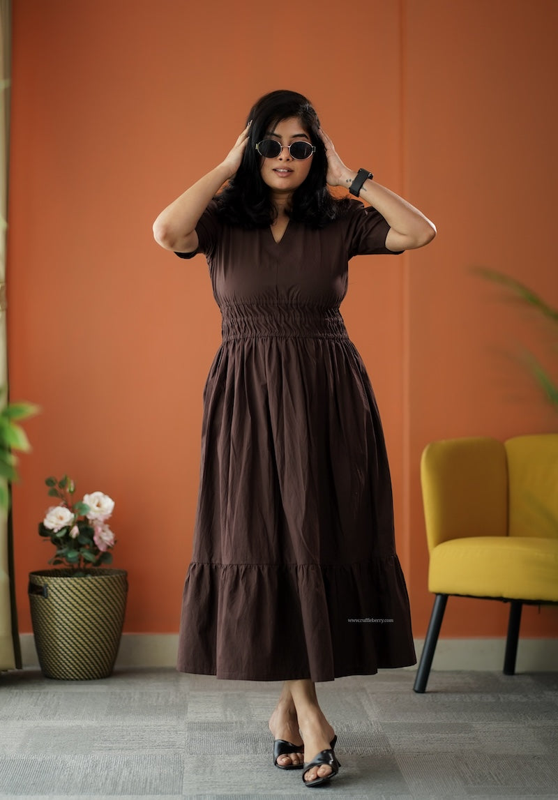 espresso cotton tier dress