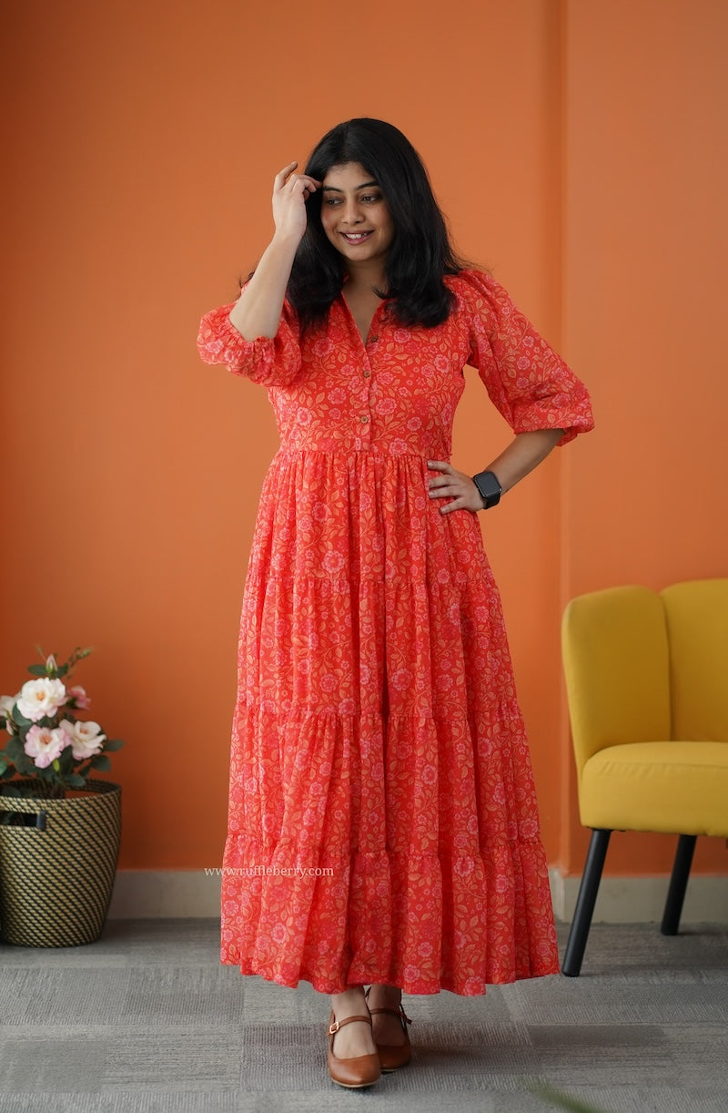 forget me not orange georgette dress