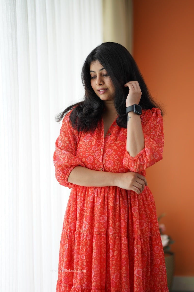 forget me not orange georgette dress
