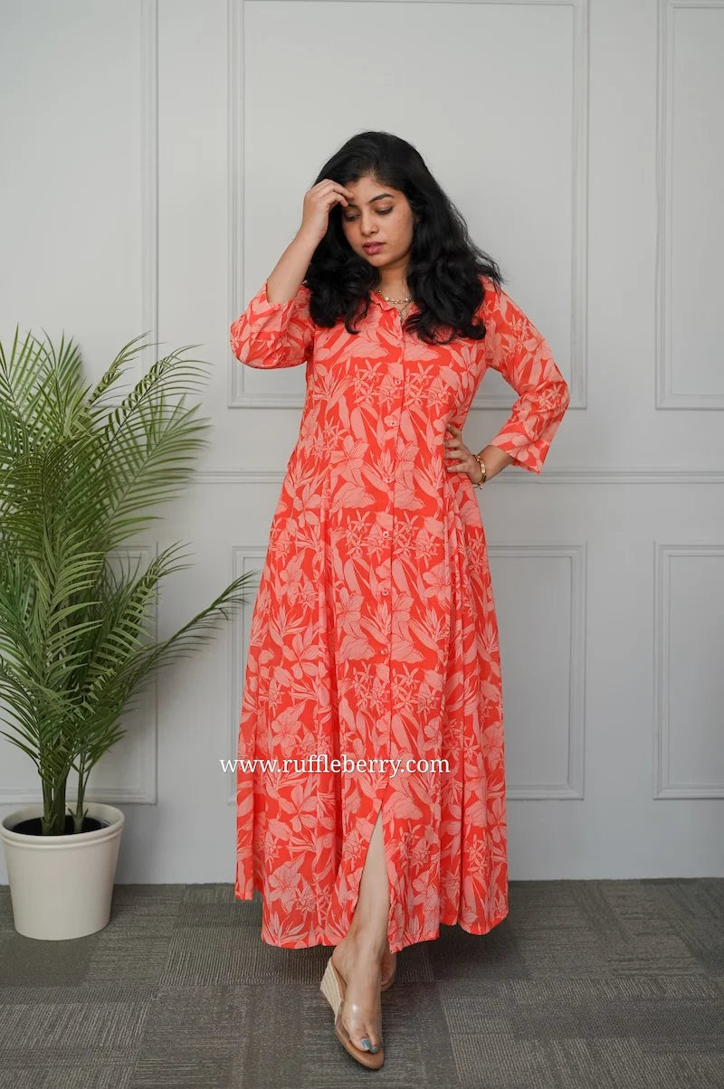 lolita orange georgette flared shirt dress