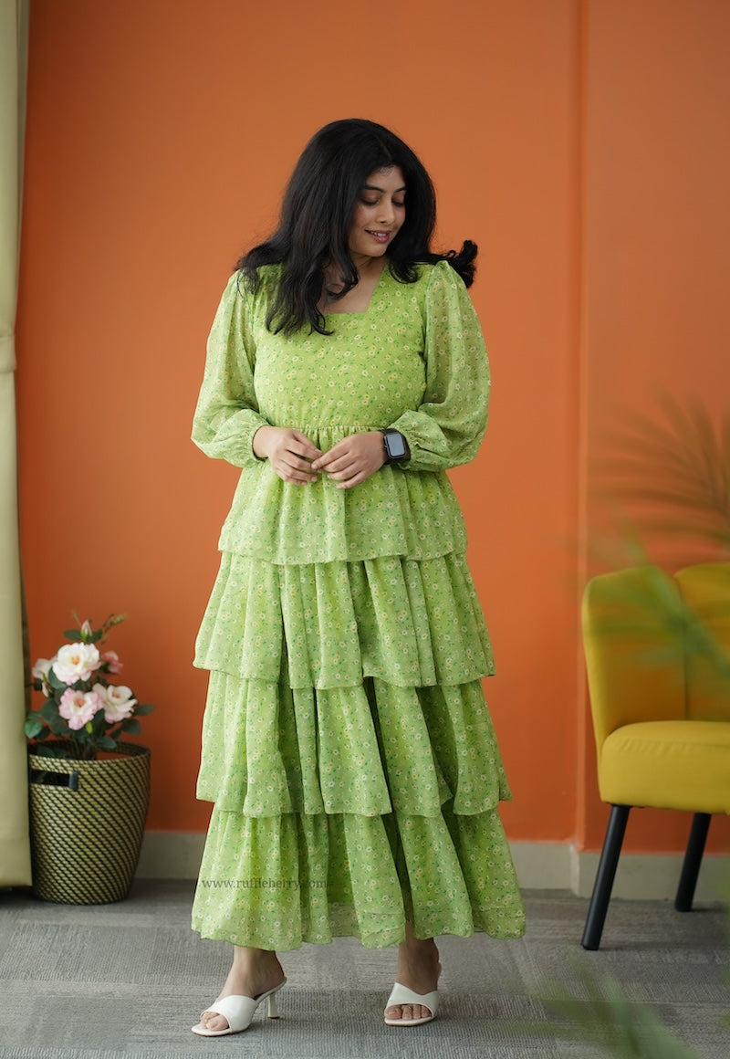 forget me not lime georgette dress